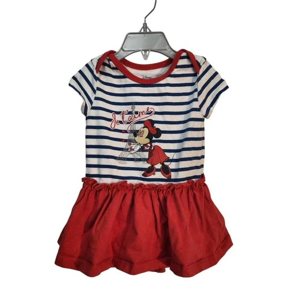 Disney Baby Minnie Mouse Paris Striped Ruffle Dress One Piece 12-18‎ Months